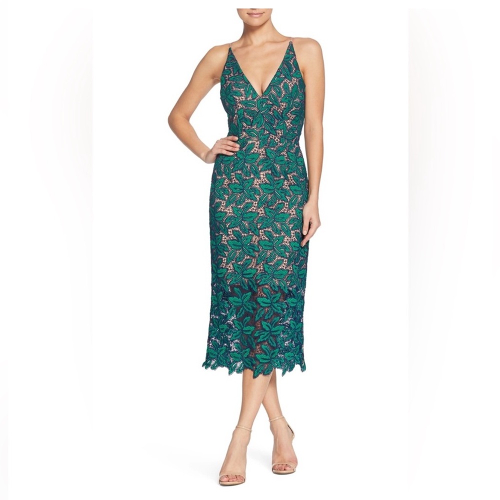 Dress the Population Emerald Lace Midi Dress